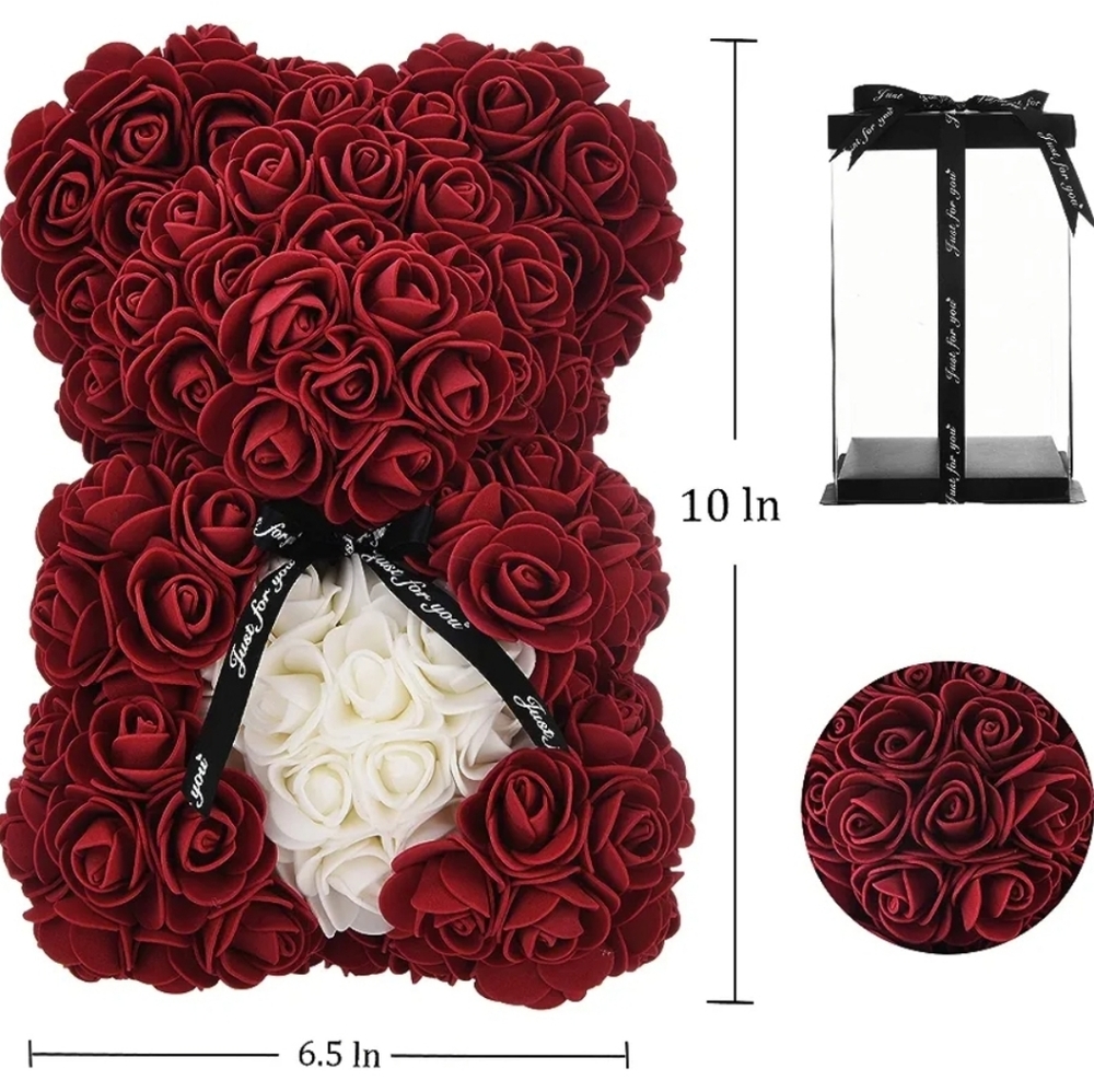 Faux Wine Red Floral Bear